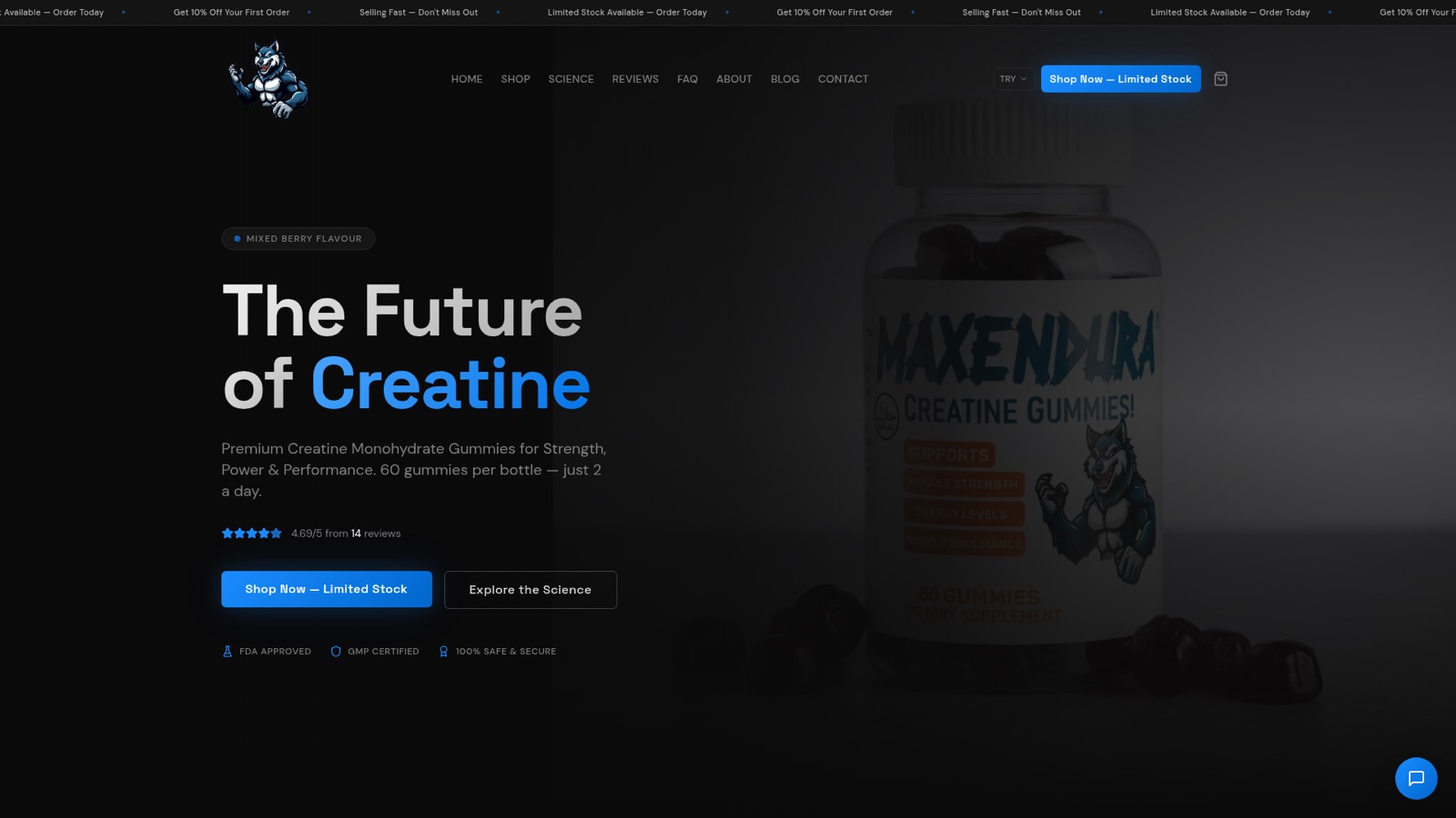 MaxEndura e-commerce website